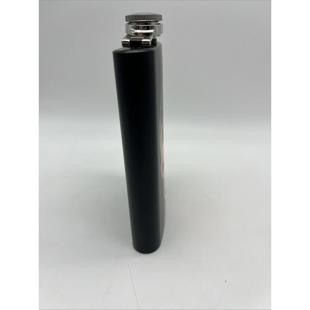 Matte Black 8 oz. Stainless Steel Hip Pocket Flask - Skull Design, New W/out Box